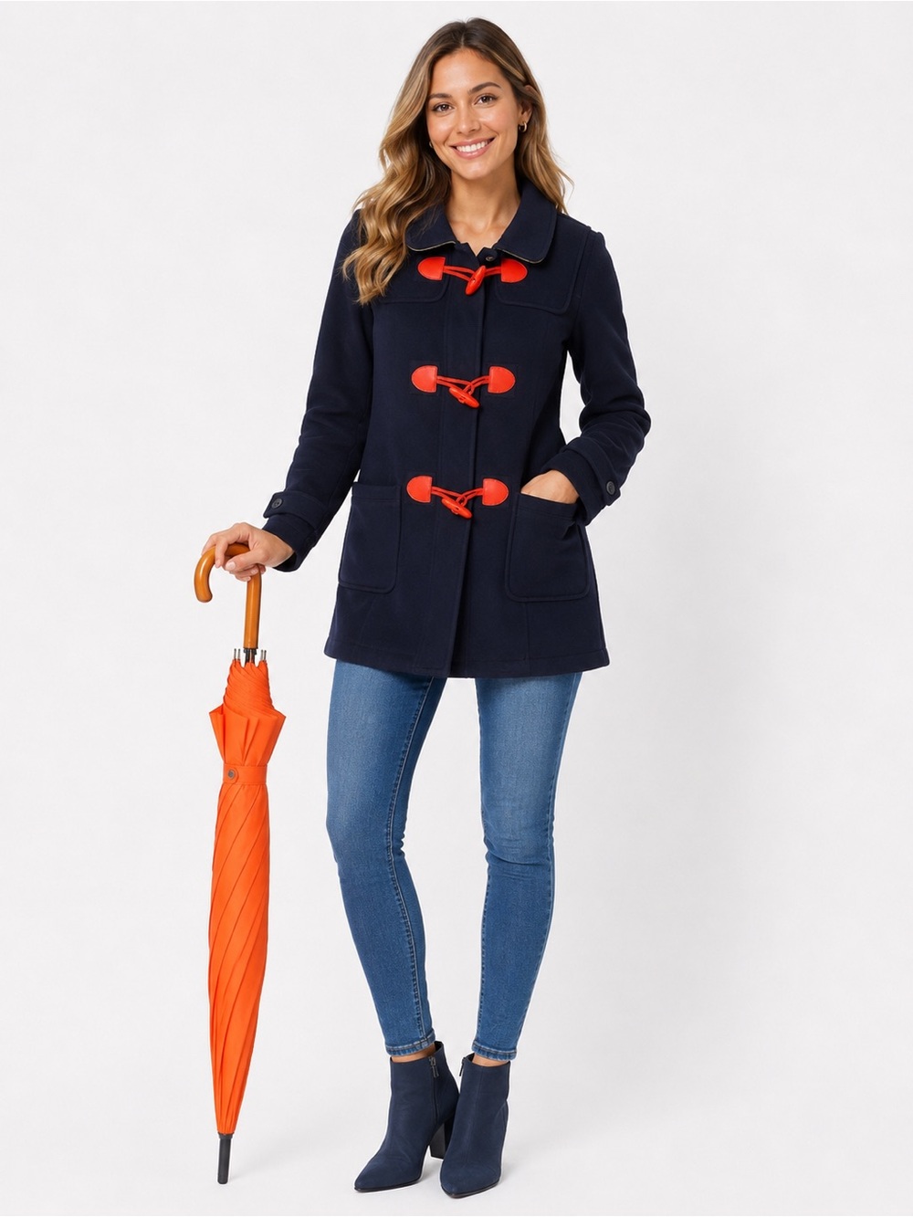 Tommy Hilfiger Navy Toggle Pea Coat Orange Accents Jacket Size M
